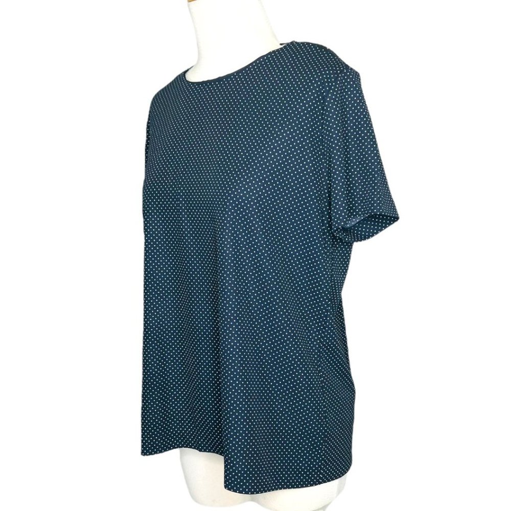 Ann Taylor Short Sleeve Jersey Poker-dot Top Navy Size L NWT - Picture 7 of 11